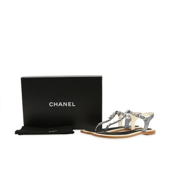 SOLD Chanel Velvet T-Strap Thong Sandals Eu38 - Picture 7 of 8